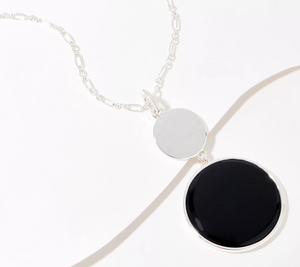 Denim & Co. Colored Disk Pendant Black Silvertone Necklace
