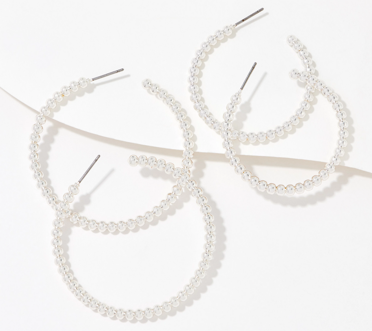 Joan Rivers Silvertone Set of 2 Beaded Wire Hoop Earrings