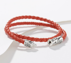 JAI Sterling Silver Double Wrap Orange Bamboo Leather Bracelet Small