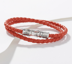 JAI Sterling Silver Double Wrap Orange Bamboo Leather Bracelet Small