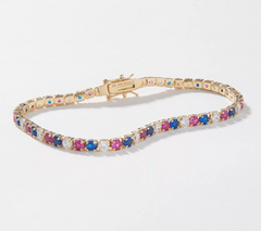 Diamonique Gold Clad SS Red, White and Blue Tennis Bracelet 6-3/4"
