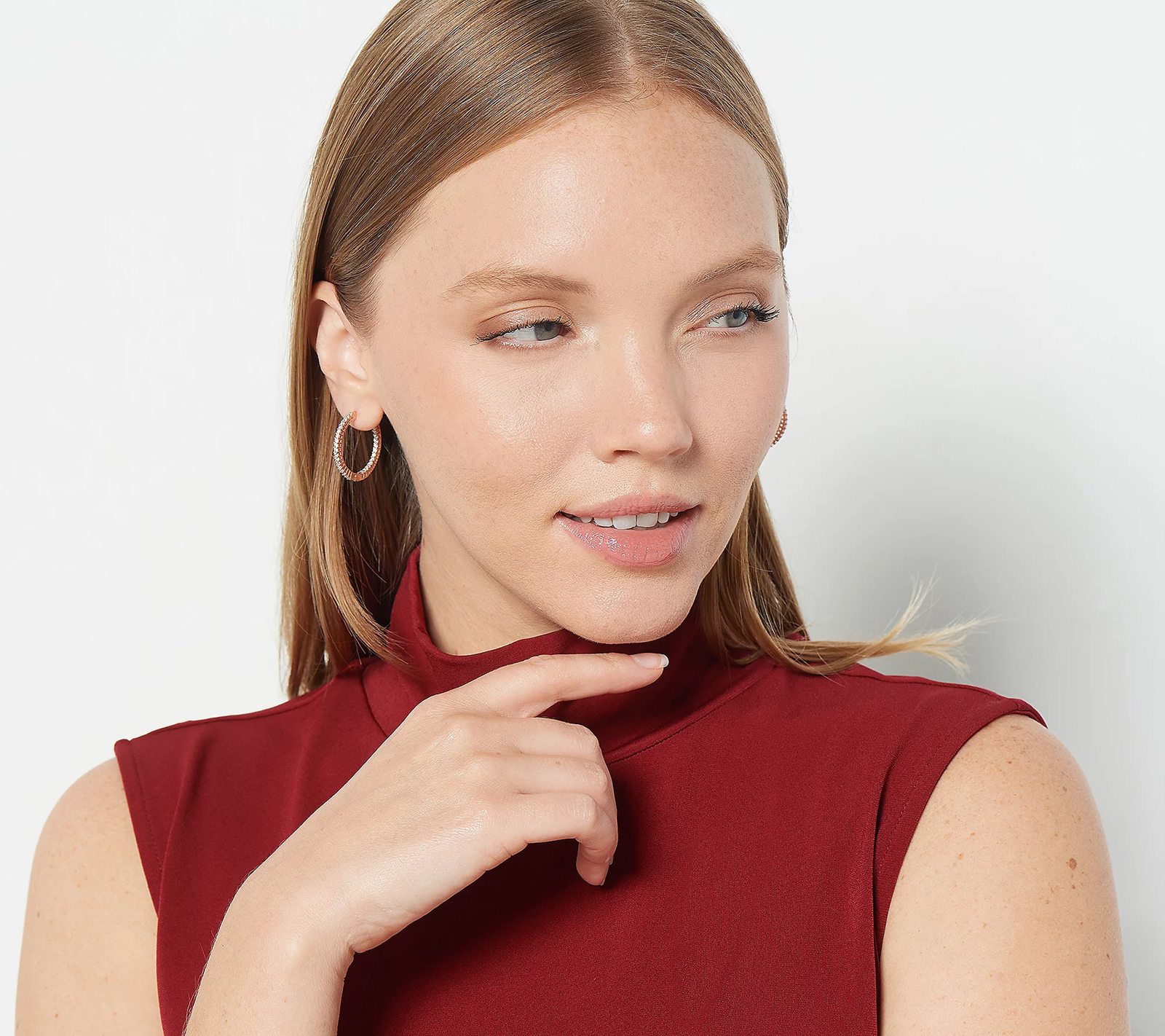 Diamonique Rosegold-Over SScRound Cut 1" Inside Out Hoop Earrings