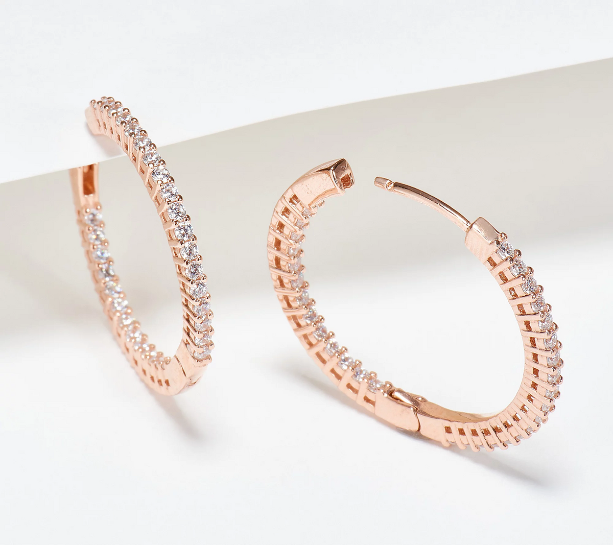 Diamonique Rosegold-Over SScRound Cut 1" Inside Out Hoop Earrings
