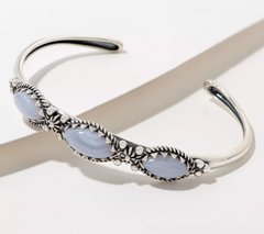 American West Sterling Silver Three Gemstone Stackable Cuff, Size 8"