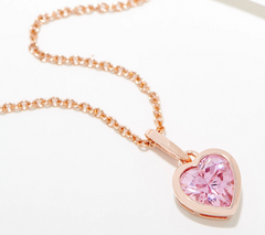 Diamonique Rose-Clad Sterling Silver Stud Heart Pendant Necklace