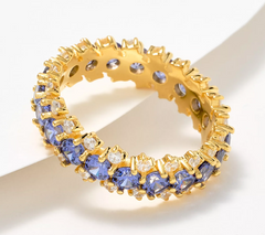 Diamonique Gold Clad Sterling Silver Sim. Tanzanite Slanted Pave Eternity Band, Size 6
