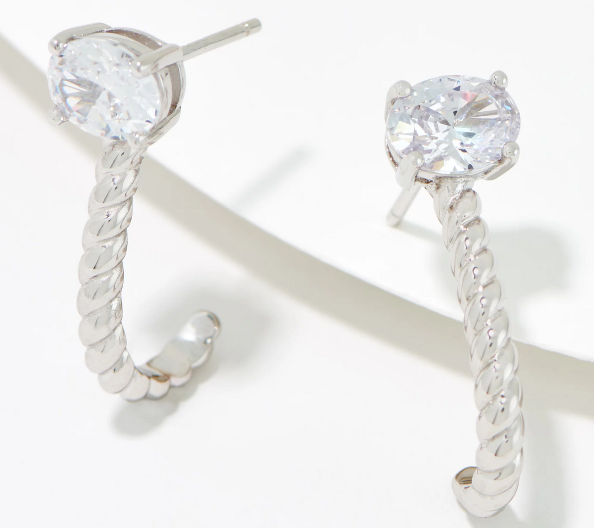 Diamonique_x Amy Stran Silver/Oval Cut Huggie Hoop Earrings