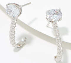 Diamonique_x Amy Stran Silver/Oval Cut Huggie Hoop Earrings