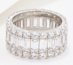 Diamonique Round & Baguette Full Eternity Sterling Silver Ring, Size 6