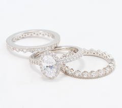 Diamonique Sterling Silver Oval Cut with Halo Stacked Ring, Size 7