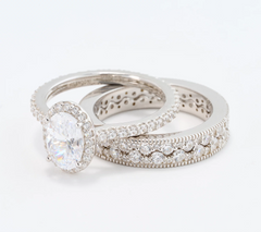 Diamonique Sterling Silver Oval Cut with Halo Stacked Ring, Size 7