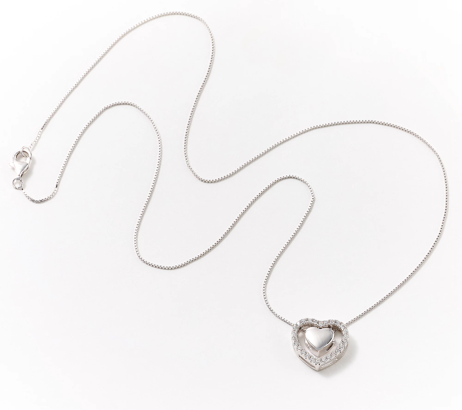 Diamonique Pave Open Heart Necklace 18"L, Sterling Silver