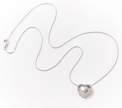 Diamonique Pave Open Heart Necklace 18"L, Sterling Silver