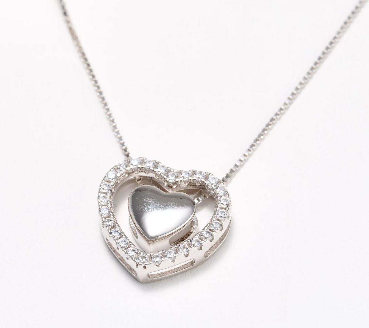 Diamonique Pave Open Heart Necklace 18"L, Sterling Silver
