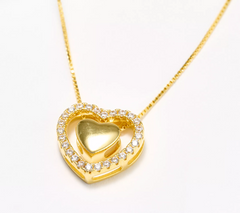 Diamonique Gold Clad Sterling Silver Pave Open Heart Necklace 18"L