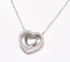 Diamonique Pave Open Heart Necklace 18"L, Sterling Silver