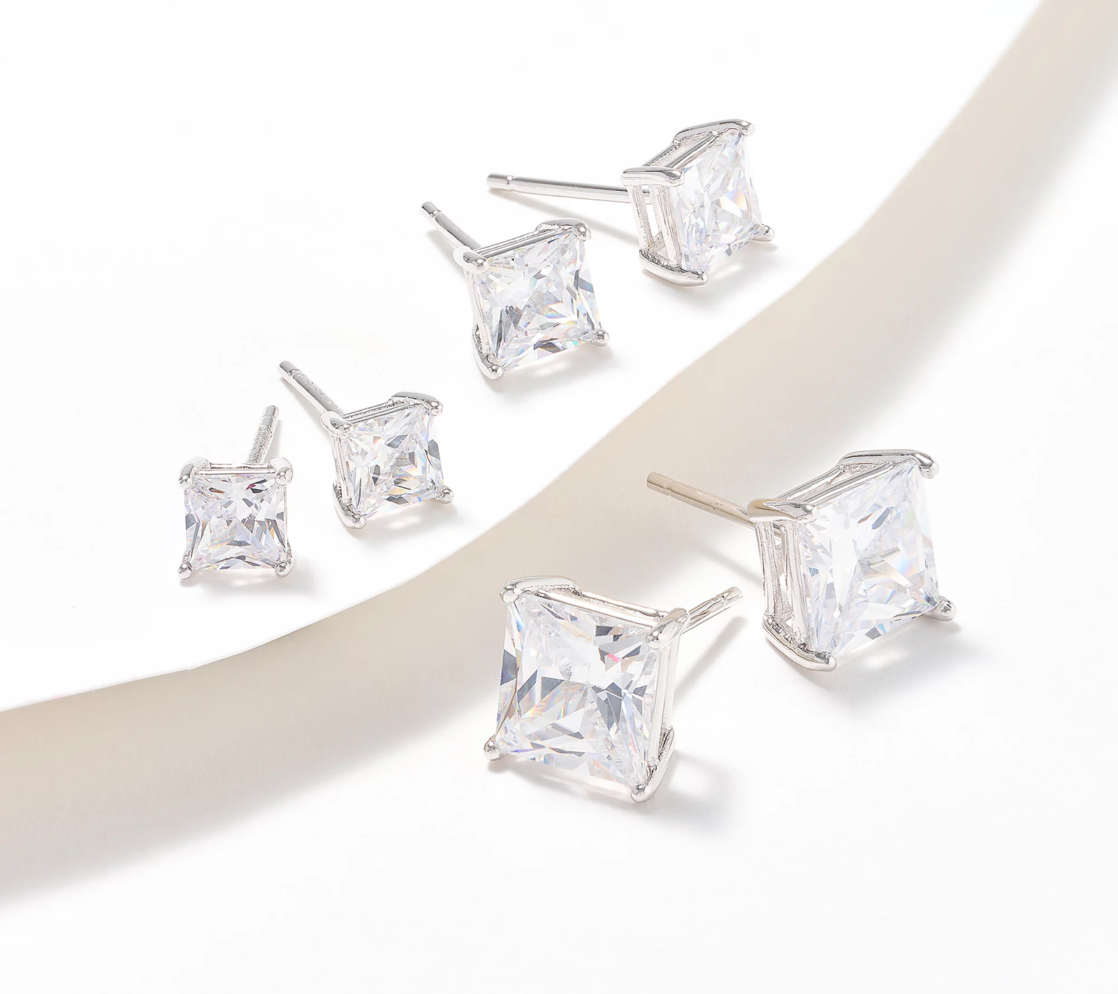 Diamonique Set of 3 Boxed Graduated Sterling Silver Studs in Choice of Princess Cut