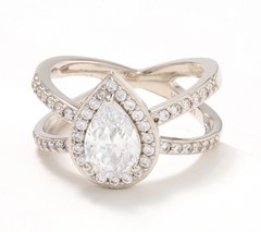 Diamonique Sterling Silver  Halo Engagement Fancy Pear Cut Ring Size 8