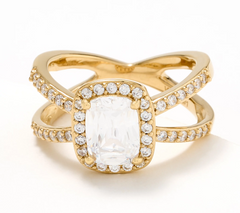 Diamonique Halo Engagement Ring, Cubic Zirconia Emerald-Cut, Size 6