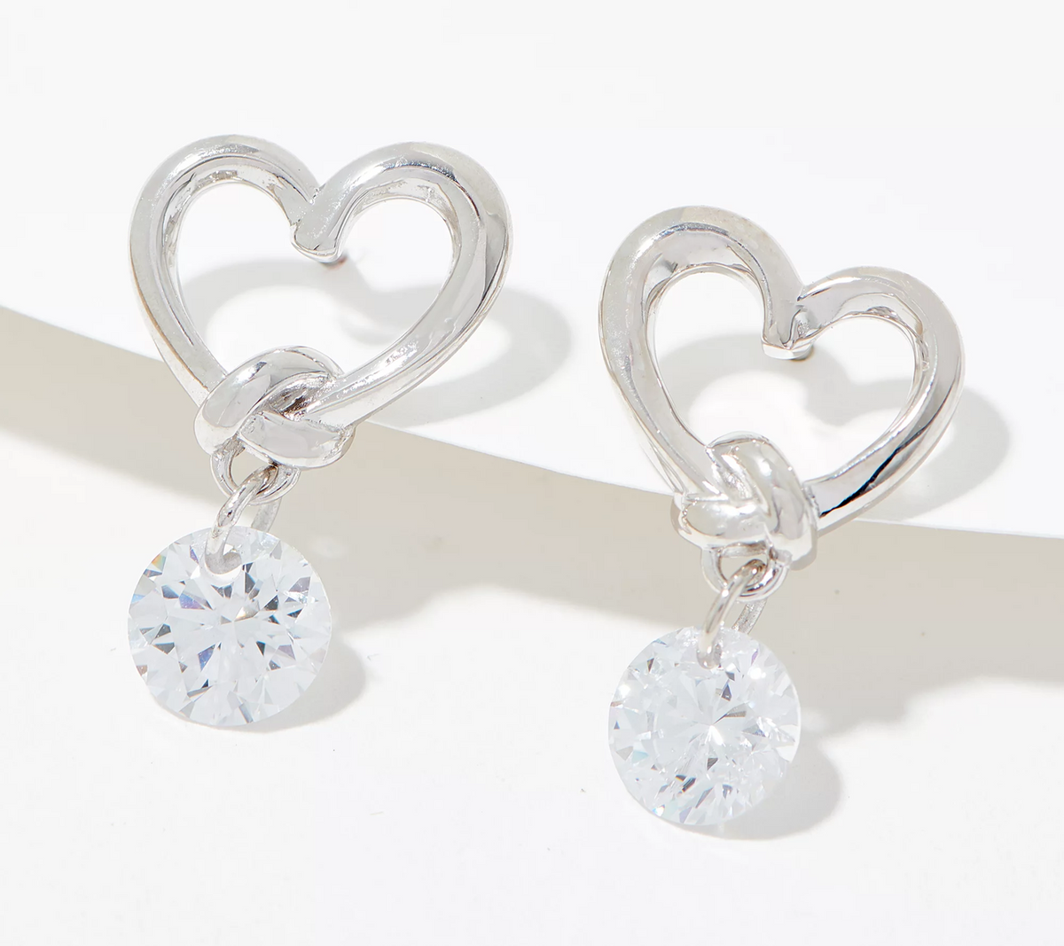 Diamonique Heart Knot Stud Earring, Sterling Silver