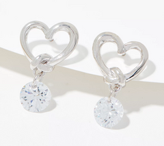 Diamonique Heart Knot Stud Earring, Sterling Silver