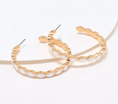 Pendientes de aro Joan Rivers con esmalte marquesa, blancos, 4,5 cm de largo