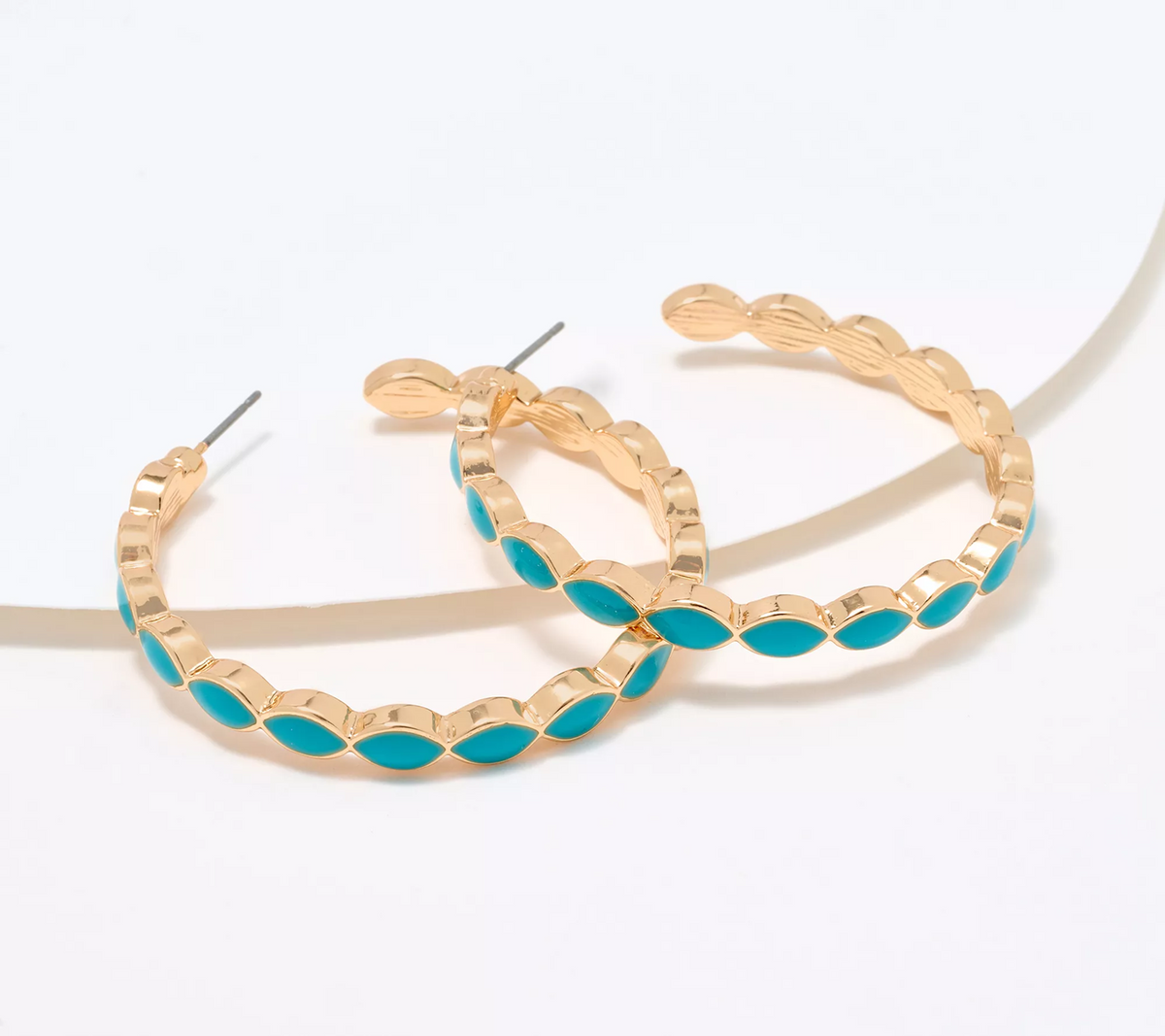 Joan Rivers Marquise Turquoise Enamel Hoop Earrings