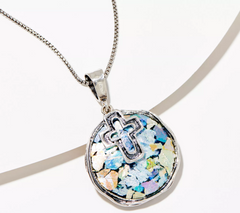 Or Paz Sterling Silver Roman Glass Cross Motif Pendant Necklace