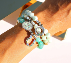 T. Jazelle St. Patrick's Green Angelite Beaded Bracelet with SS Claddagh Charm