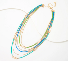 Susan Graver Blue/ Green Colorful Multi-Chain Necklace