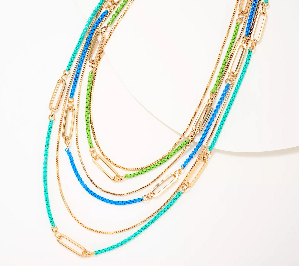 Susan Graver Blue/ Green Colorful Multi-Chain Necklace