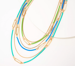 Susan Graver Blue/ Green Colorful Multi-Chain Necklace
