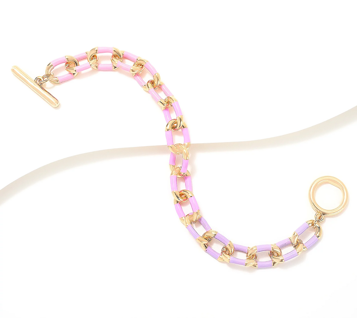 Susan Graver Pink / Purple Colorful Oval Link Toggle Bracelet