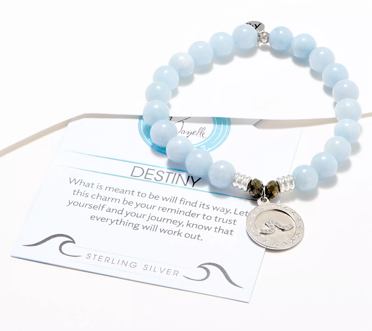 T. Jazelle Blue Qurtz Beaded Gemstone Bracelet with SS Wave Charm Small/Avg