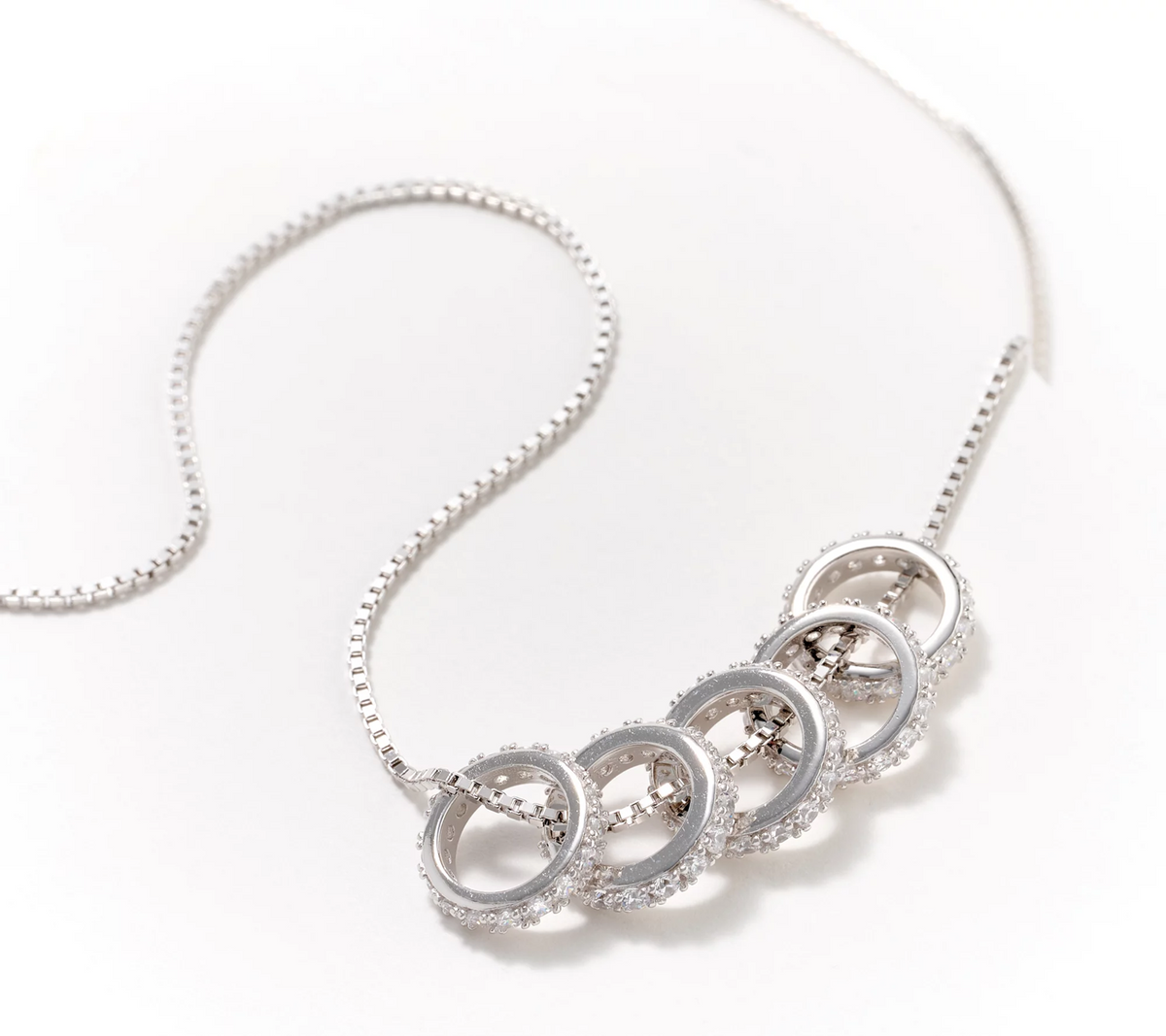 Diamonique Sterling Silver 5 Pave Rondelle Charms Necklace