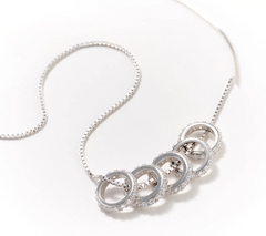 Diamonique Sterling Silver 5 Pave Rondelle Charms Necklace