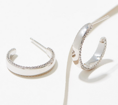 Diamonique  Sterling Silver Pave Accent Hoop Earrings
