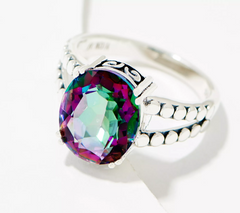Artisan Crafted Mystic Quartz Open Shank Oval Cut Sterling Silver Ring Size 10