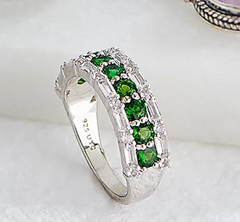 Generation Gems Chrome Diopside & White Zircon Gemstone SS Band Ring Size 6
