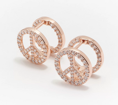 Diamonique x Lisa Freede Peace Sign Huggie Roseclad Brass Hoops