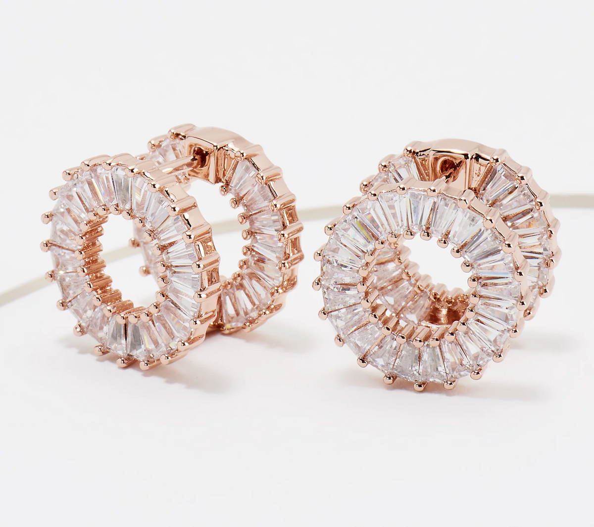 Diamonique x Lisa Freede Baguette Circle Huggie Hoop Rosetone Earrings