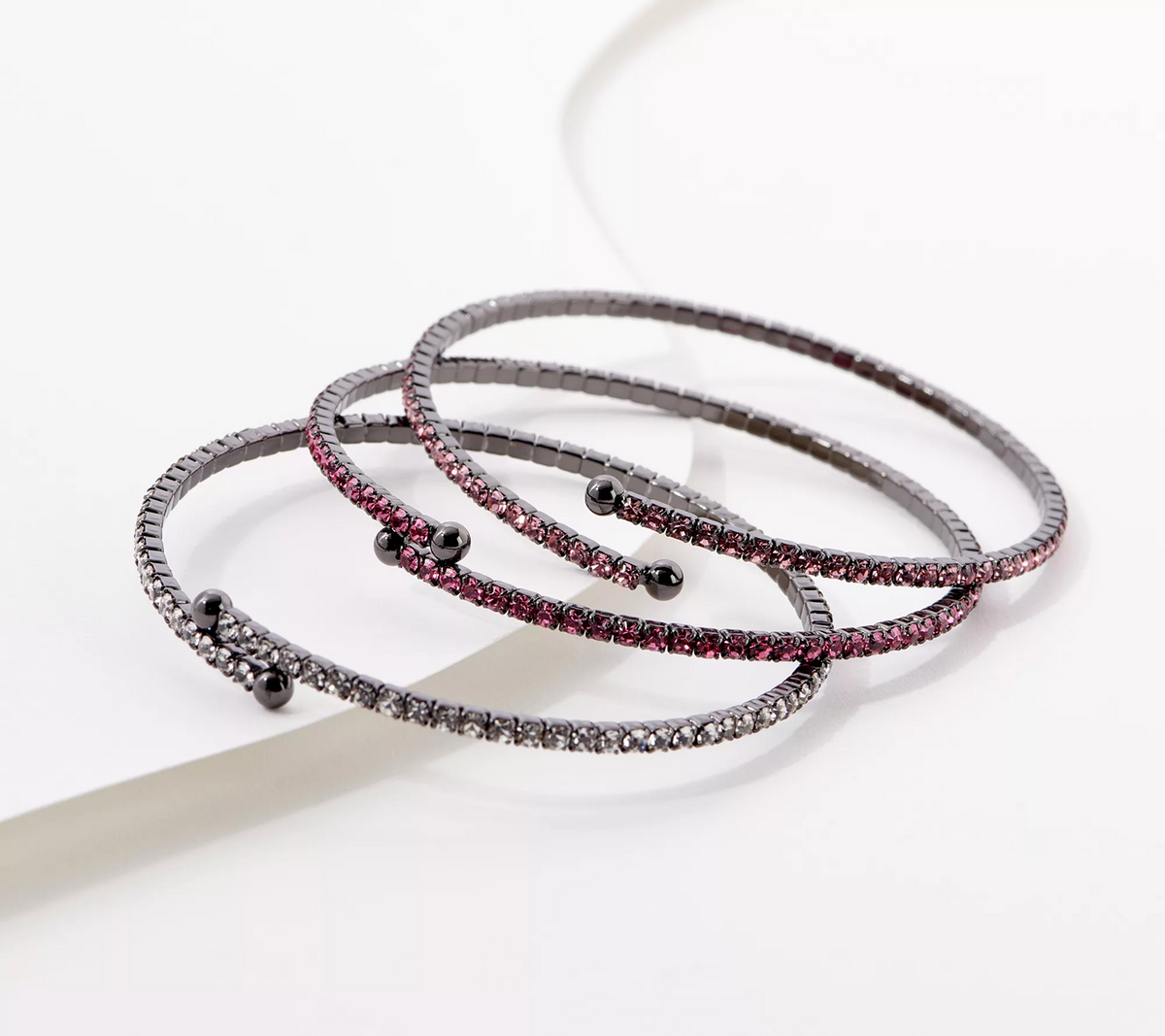Diamonique x Lisa Freede Set of 3 Round Clear / LT Pink /Pink Crystal Wrap Bracelets