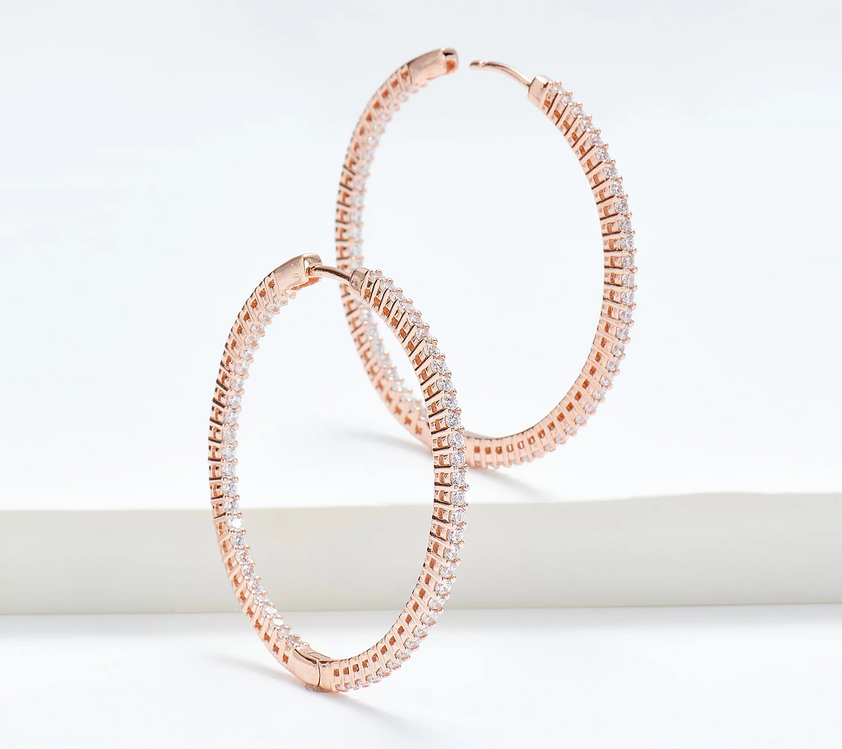 Diamonique Rose Tone Round Cut 1-1/2" Inside Out Hoops
