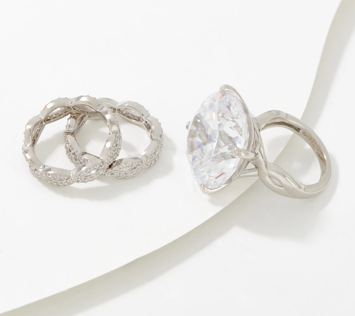 Diamonique x Jane Treacy Anniversary 35 Platinum Clad Ct Ring Set Size 6