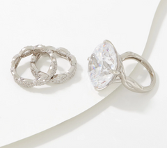 Diamonique x Jane Treacy Anniversary 35 Platinum Clad Ct Ring Set Size 6