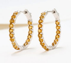 Affinity Gems Sterling Silver Semi-Precious itrine Gemstone 1" Hoop