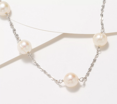 Honora White Cultured Pearl Forzatina Station Sterling Silver Necklace