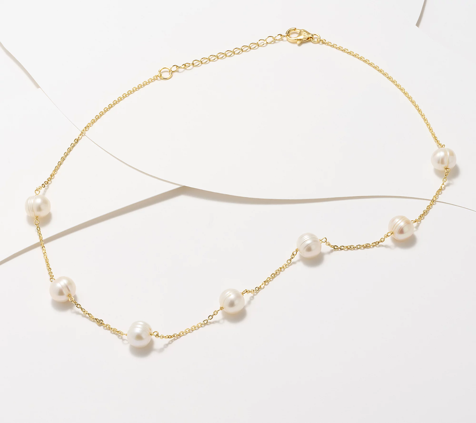 Honora White Cultured Pearl Forzatina Station Gold-Over SS Necklace