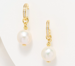 Honora x Diamonique Sterling Silver Goldclad Cultured Ming Huggie Hoop Earrings
