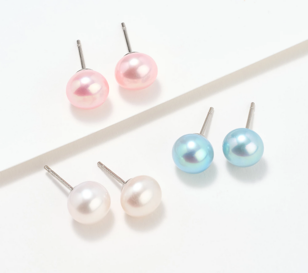 Honora Set of 3 Cultured Pastel Pearl Stainless Steel Stud Earrings